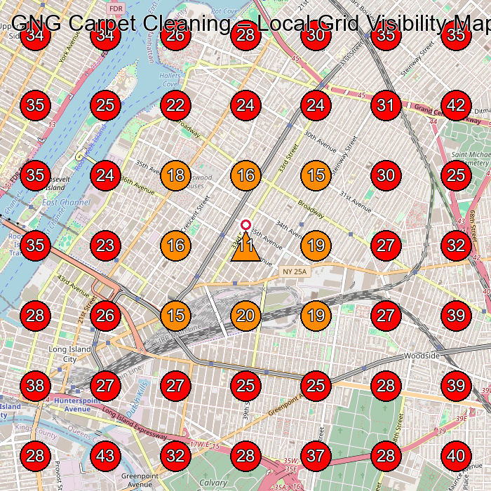 GNG Carpet Cleaning GeoGrid visibility map for Carpet Cleaning Service in Astoria